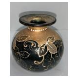 BUD VASE GREEN GLASS PAINTED GOLD LEAF DESIGN