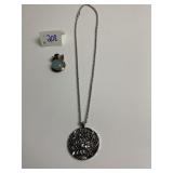 LOTUS DESIGN NECKLACE 16" CHAIN AND PENDANT/SLIDE