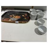 TIN DECORATIVE TRAY, RAMEKINS