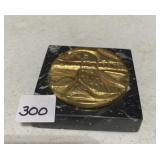 GREEK BENAKI MUSEUM PAPERWEIGHT- GOLD BIRD COIN