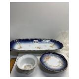 TRAY, SAUCERS, BOWL, MARKED LS&S AUSTRIA