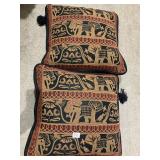 TWO EGYPTIAN PILLOWS W/ TASSELS, GOLD FRINGE TRIM