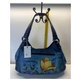 ANUSCHKA LARGE HAND PAINTED BLUE FLORAL LEATHER