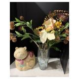 VASE & COOKIE JAR, JAR HAS 2 SMALL CHIPS AT NECK