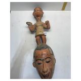 CARVED WOOD FIGURE W/ SNAKE AROUND SHOULDER HAND