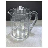 ELEGANT GLASS ETCHED PATTERN WATER PITCHER