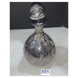 SILVER OVERLAY DECANTER, STOPPER CHIPPED