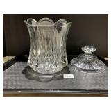 COVERED GLASS JAR 9" H