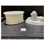 MILK GLASS MAJESTIC LION COVERED DISH, RARE