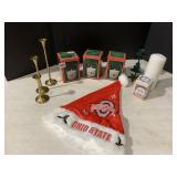 OHIO STATE SANTA HAT, CHRISTMAS CANDLES, ETC.