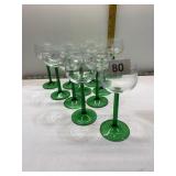 WINE GLASSES GREEN STEMS TOTAL OF 11