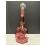 PINK CRACKLE GLASS DECANTER 14" H