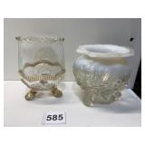 FOOTED DECORATIVE BOWLS, 1 HAS A CRACK AT BASE