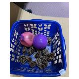 LAUNDRY BASKET, PINE CONES, ETC.