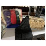 SEWING BASKET, YARN, SCARF, BOBBINS