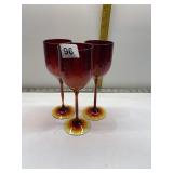 RED WINE GLASSES 3 SIGNED ON BASE SEE PHOTO