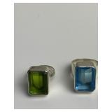 STERLING SETTING TWO RECTANGLE CENTER STONE RINGS