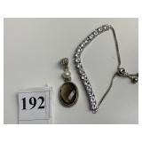 STERLING PENDANT W/ SMOKED CENTER STONE AND