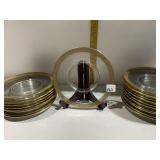 19 GOLD RIM ROSE DESIGN PLATES 8 1/4"