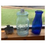 ATLAS MASON JAR AND COBALT BLUE VASE