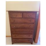 7 DRAWER SOLID WOOD DRESSER W/ GLASS TOP HAND