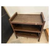 3 TIER TEA CART ON WHEELS, MINOR DAMAGE TO EDGE