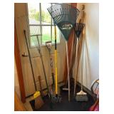 RAKES, BROOMS, SHOVELS, ROTO TILLER, PICK AXE