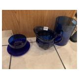 COBALT PITCHER, VASE, BOWL AND LINER