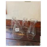3 MATCHING GLASS SHADES AND 1 HURRICANE SHADE