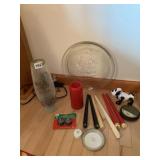 ELECTRIC GLASS VASE, CANDLES ETC.