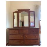 CHERRY DRESSER W/ TRIFOLD MIRROR GLASS PROTECTIVE