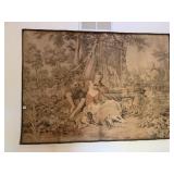 BELGIUM TAPESTRY COURTING SCENE W SHEEP W/ BRASS