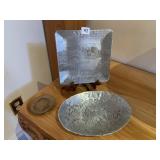 WENDELL AUGUST PLATE, BOWL AND BRONZE DISH