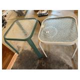 GREEN AND BEIGE GLASS TOP PATIO SIDE TABLES
