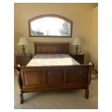RAISED PANEL BED AND 2 NIGHTSTANDS W/ MATTRESS