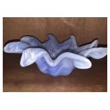 BLUE/WHITE ART GLASS DISH 9" W