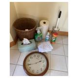 WASTE CAN, CLOCK, CLEANING SUPPLIES