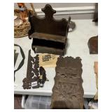CARVED WOOD ANTIQUE HOLDER AS FOUND AND MAGAZINE