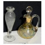 CRUET GOLD OVERLAY AND PERFUME BOTTLE W/0 STOPPER