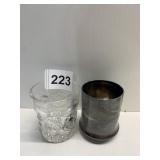 ETCHED SILVER PLATE TOOTHPICK HOLER AND CLEAR