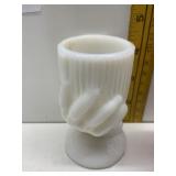 MILK GLASS FIGURAL HAND HOLDING TOOTHPICK