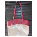 M LONDON LEATHER TOTE HANDBAG, PEACH AND RED