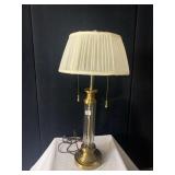 ANTIQUE BRASS FINISH TWO BULB LAMP GLASS CENTER