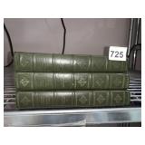 GREEN LEATHER-BOUND WORKS OF DICKENS, 3 VOLUMES