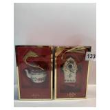 LENOX CHRISTMAS ORNAMENTS, TEA KETTLE AND BIRD