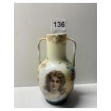 ANTIQUE BAVARIA DOUBLE HANDLED VASE WITH LADYï¿½S