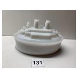 MILK GLASS SUBMARINE COVERED CANDY DISH