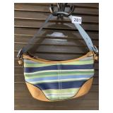 COACH STRIPED PURSE WITH LEATHER TRIM