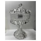 11.5" COVERED PEDESTAL COMPOTE WITH ETCHED FLORAL