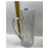 10" GLASS WATER PITCHER WITH APPLIED GLASS RIBBED